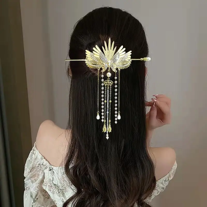 

Female Luxury Chinese Headwear Angel Wing Baby Hairpin Alloy Tassels Hair Sticks Women Daily Hair Clip Sweet Hair Accessories