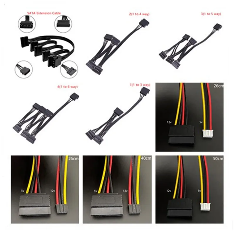 

4Pin 1 Male To 3/4/5/6 Female Splitter Adapter SATA Power Hard Disk Extension Hard Drive Cable