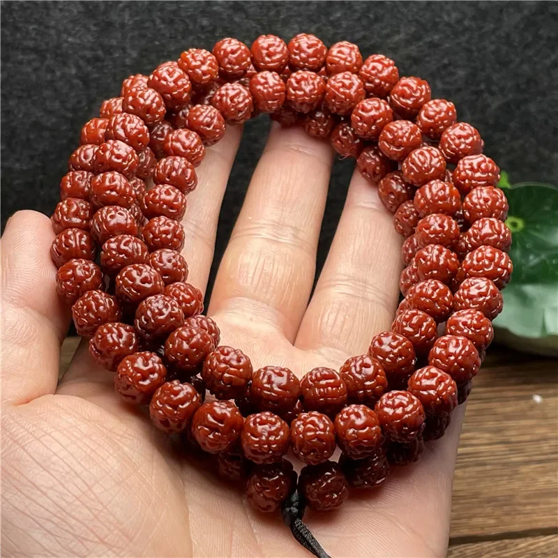 Tibetan Buddhism 108 Old Red Polish Rudraksha Prayer Bead Mala Necklace