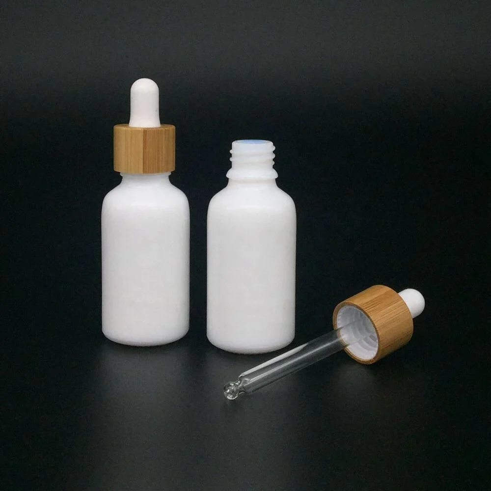 

Bamboo lid thin Round Opal White Porcelain Face Serum Dropper Bottle for Essential Oil With Dropper skin care cream lotionbottle