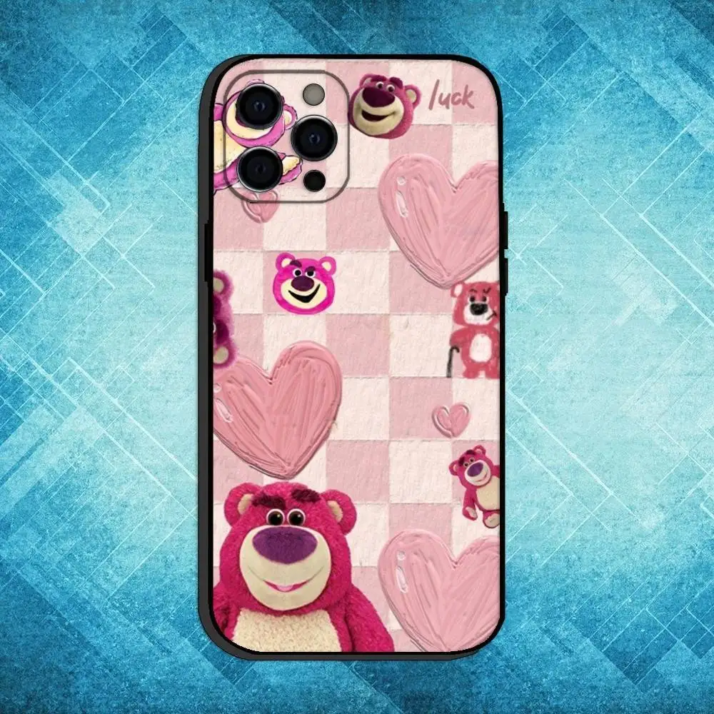 Чехол для телефона S-Strawberry Bear для iPhone 17,16,15,14,13,12,11 Plus, мягкий черный чехол Pro Max