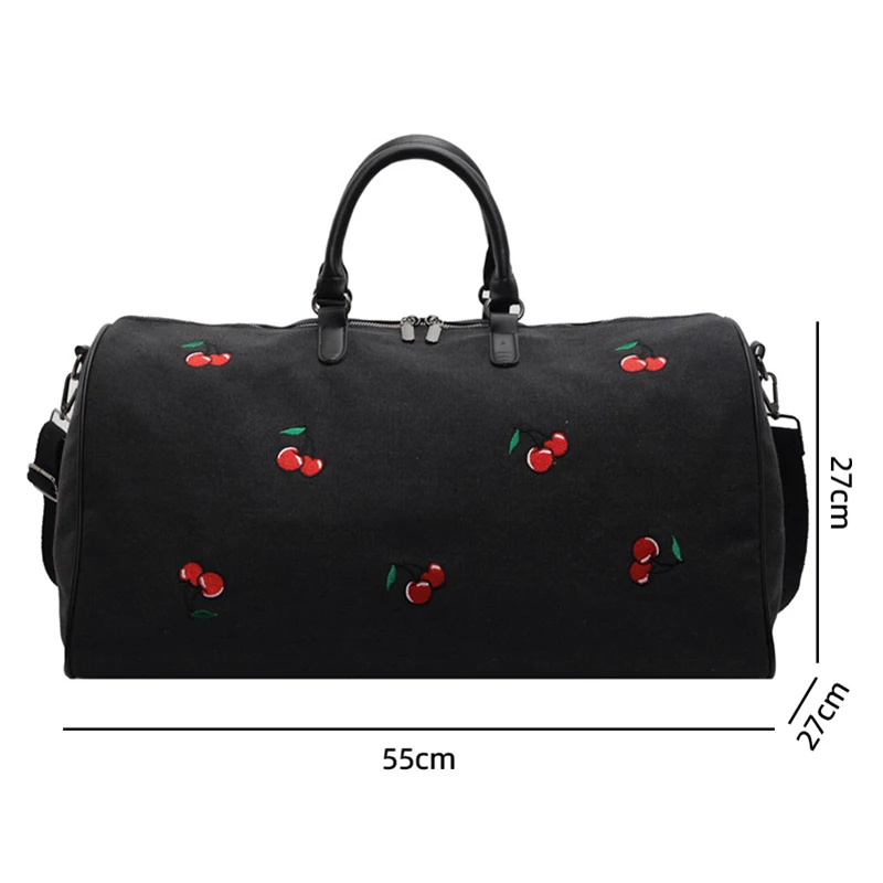 Cherry-Print Travel Tote Women Home Storage Duffle With Adjustable Lever Work Commute HandBag Large Capacity Gym Bag Yoga Pack