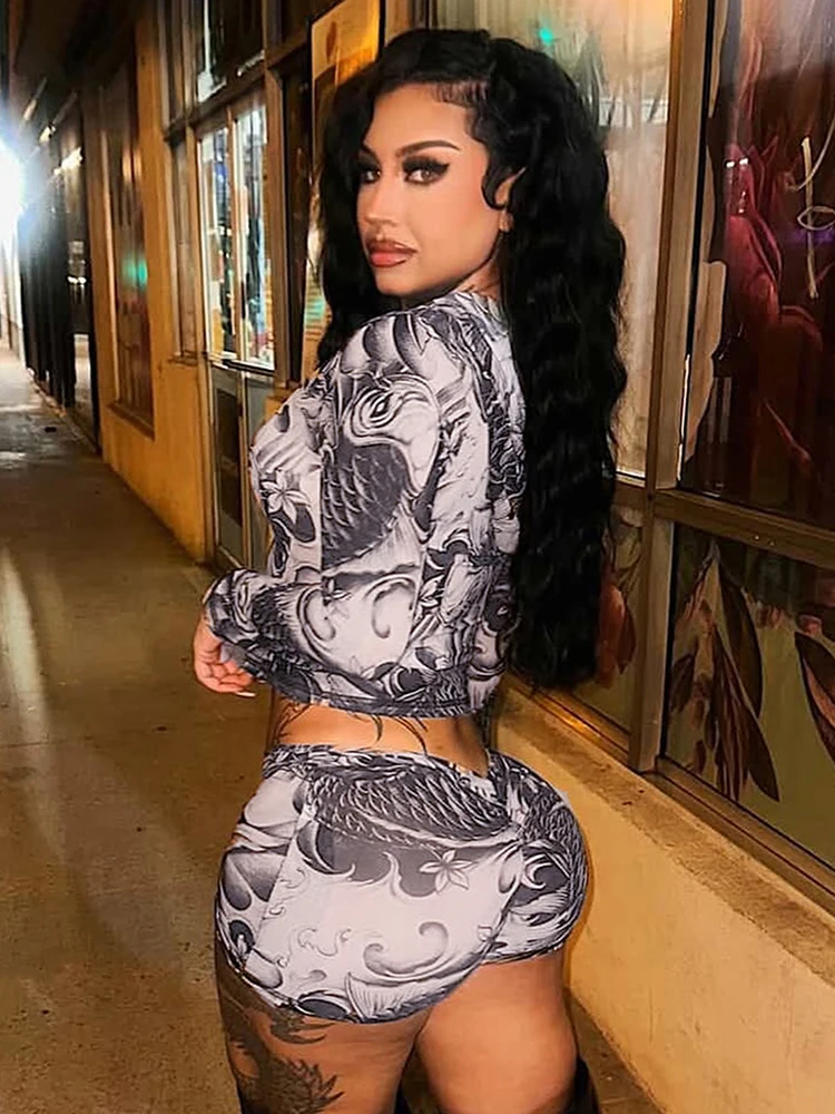 غريب سنور التعادل صبغ طباعة 2 قطعة مجموعة المرأة طباعة رياضية البريدي كم كامل المحاصيل سترة نحيل سراويل البيك القصيرة تمتد مثير وتتسابق
