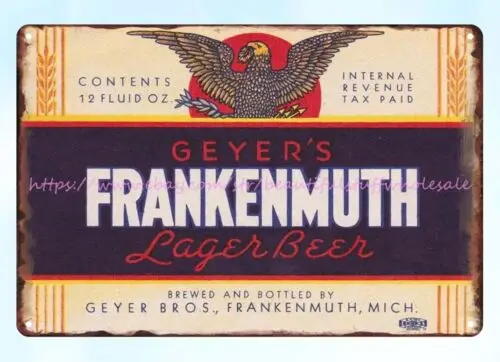 Geyer's Frankenmuth Lager 맥주 양조 MI 금속 주석 사인 가족 벽 예술, 1930 년대