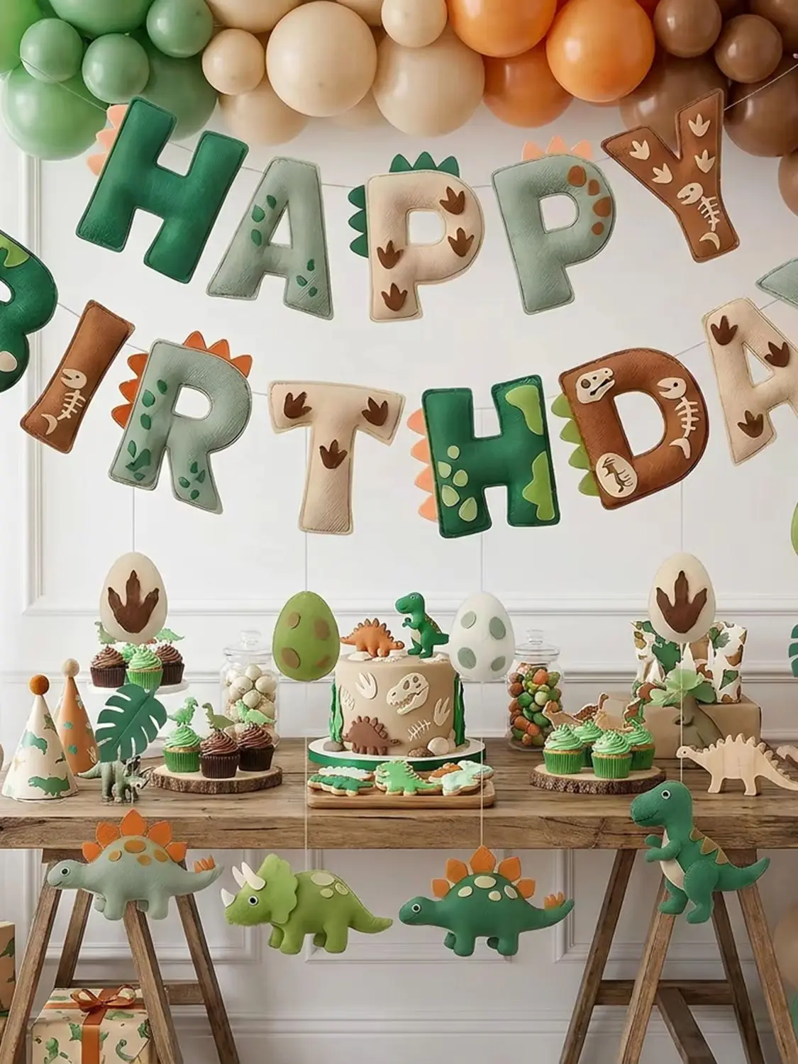 2D Filz Grüne Niedliche Dinosaurier-Themenbanner Hängende Girlande für Jungen Mädchen 1. 2. 3. Geburtstag Babyparty Wanddekorationen – Detail 5