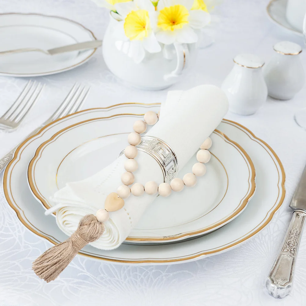 

3pcs Wood Bead Napkin Rings Holder Natural Hemp Rope Pendant Decor For Home Table Wedding Dining Wall Hanging Kitchen Bar Decor