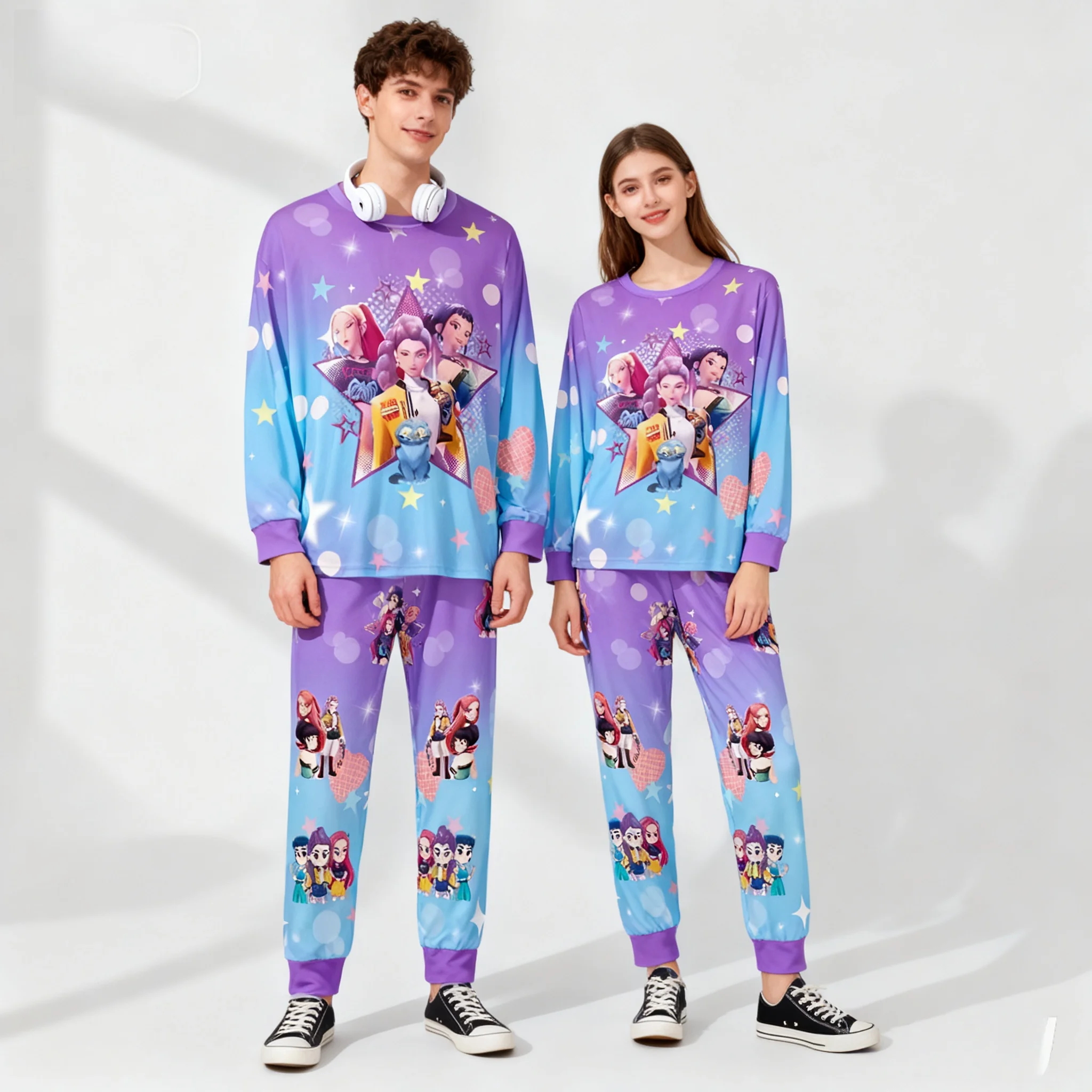 

25/26 Горячая осенне-зимняя толстовка с круглым вырезом, комплект KPOP Witch Hunter, топ с 3D принтом, брюки, уличные женские и мужские пижамы большого размера