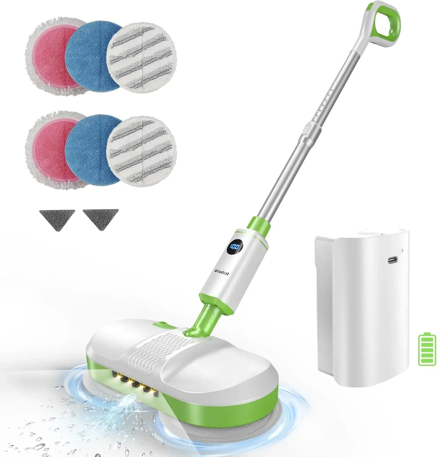 

Cordless Electric Mop for Floor Cleaning, Dual Spin Mop with LED Headlight/Water Spray/Self-Propelled,Clean up to 2700 ft²