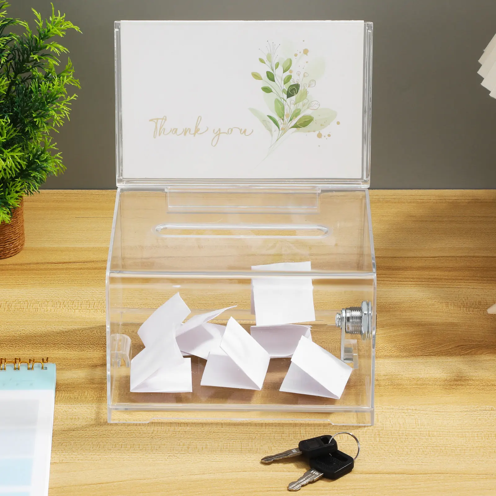 Transparent Acrylic Donation Box with Lock for Voting Suggestions Raffle Tickets Fundraising Charity Office Events Clear Ballot view 5