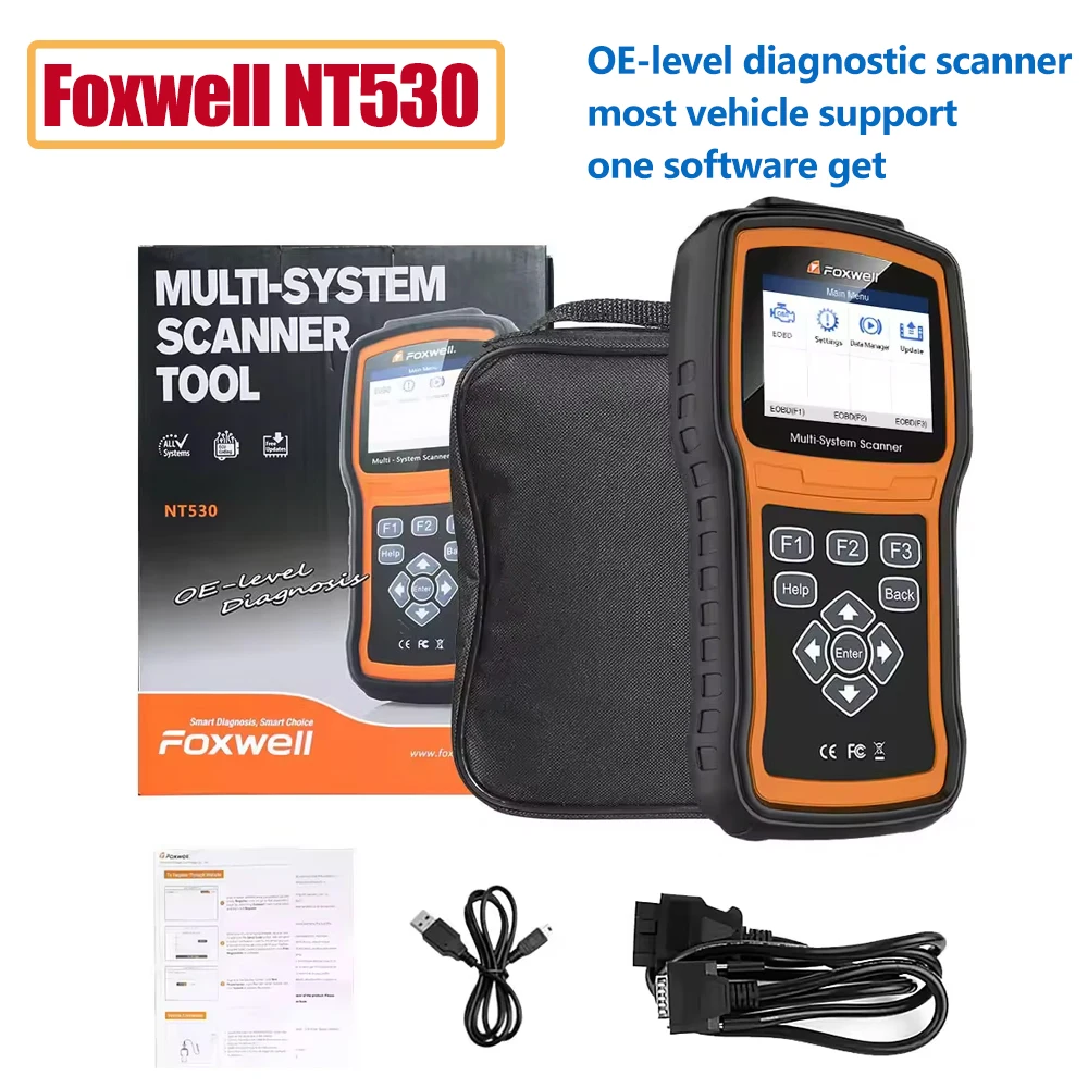 Foxwell 차량용 멀티 시스템 스캔 도구, 범용 자동 진단 스캐너, MITSUBISHI 포르쉐 크라이슬러 지지대, 1 소프트웨어 확보, NT530 