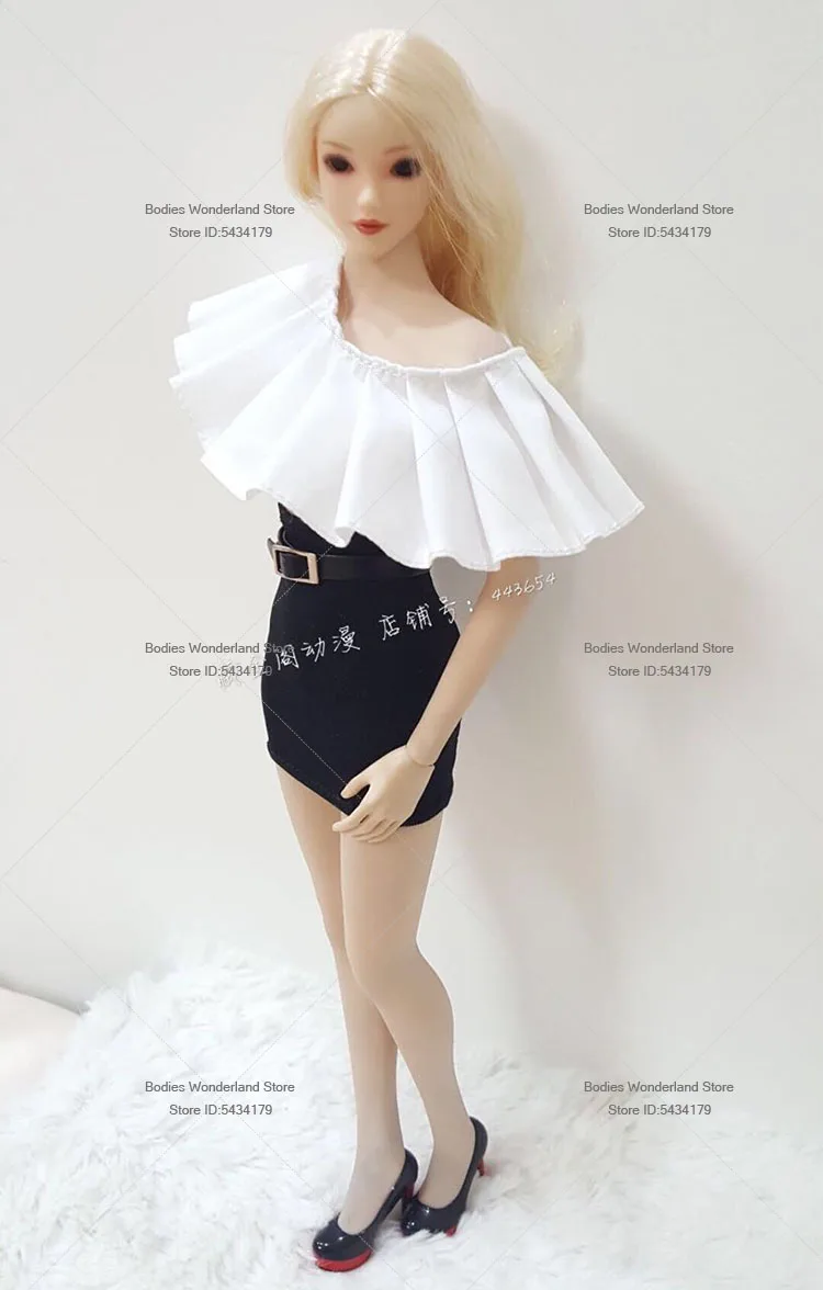 In Stock 1/6 Scale Female Soldier Sexy One Shoulder Ruffle Top Black Hip Hugging Skirt For 12inch Action Figure Doll