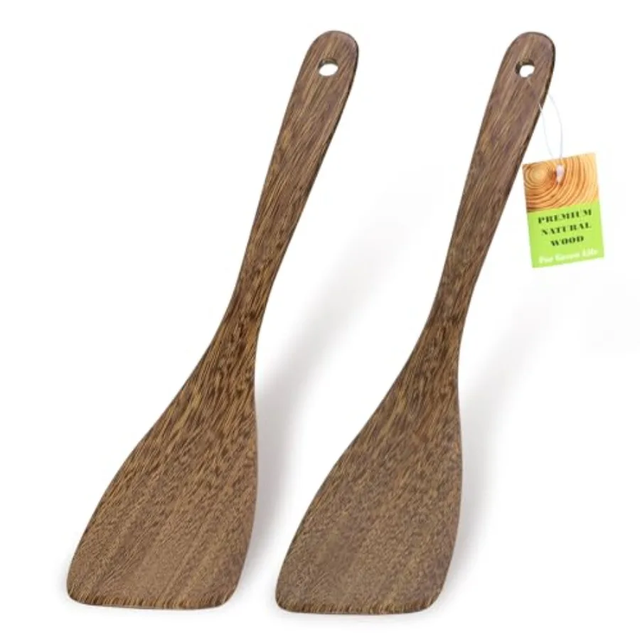 

2PCS Wooden Spatula 12.8IN Wooden Flat Frying Spatulas Long Handle Wood Turner for Non-Stick Cookware tural Wood Cooking Utels