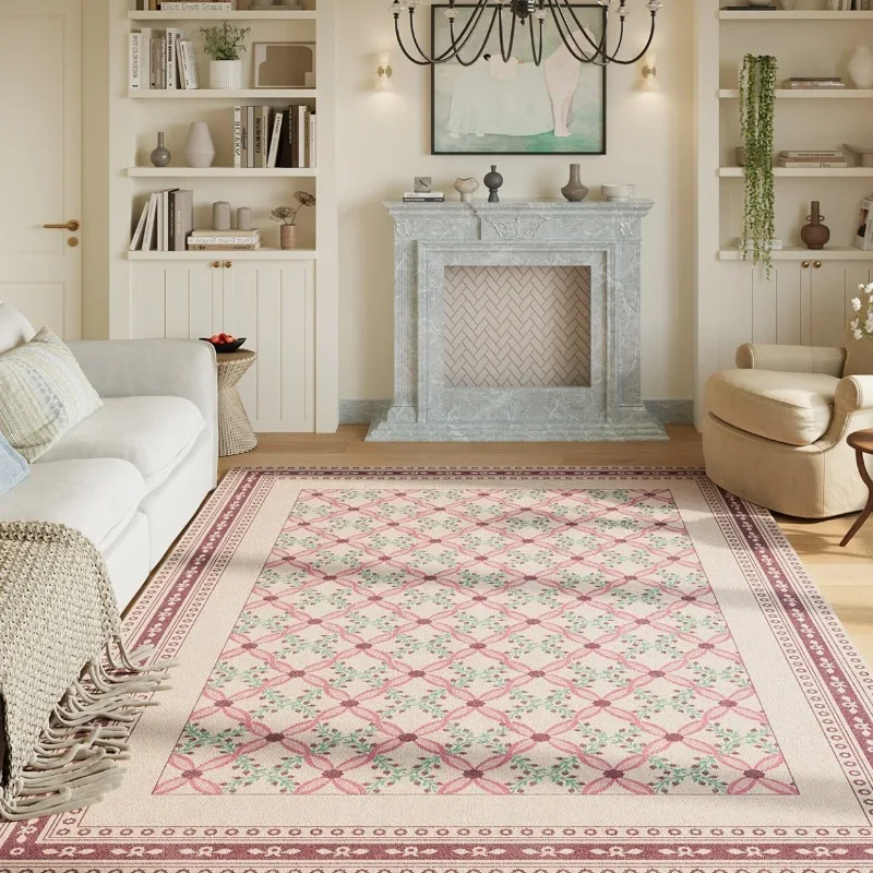Pink Flower Countryside Carpet for Living Room Home Decor Sofa Coffee Table Non Slip Floor Mat Easy Clean Bedroom Bedside Rug 러그