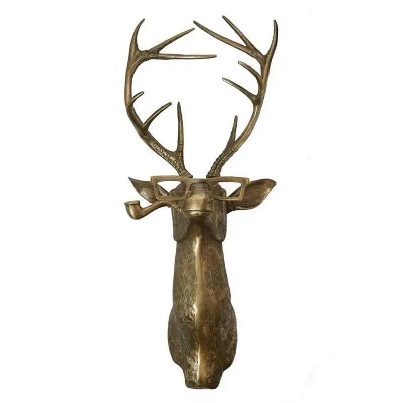 Antlers Rabbit Head Statue Home Decoration 3D Abstract Sculpture Wall Hang Decor Animal Statues Living Room Mural Art Craft