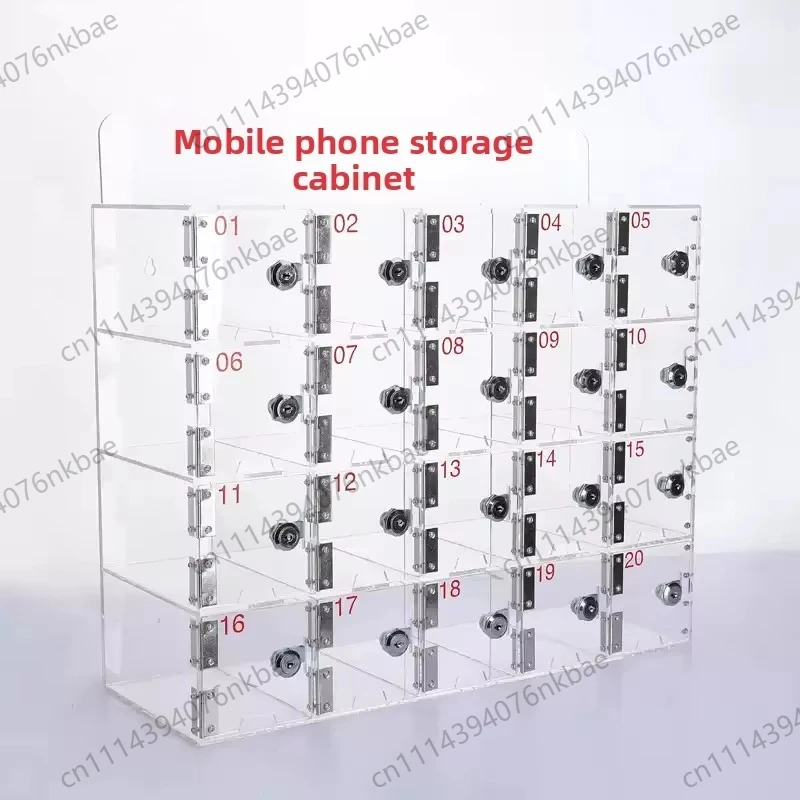Custom Transparent Acrylic Lockable Mobile Phone Storage Cabinet, With Charging Hole Safe Box for Public Classroom Use