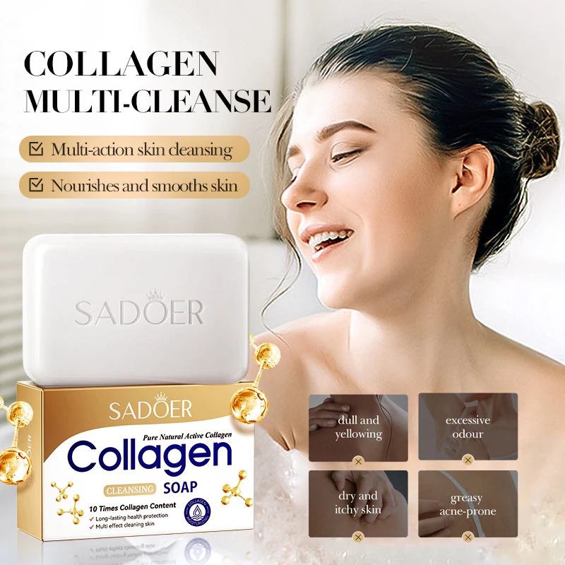 SADOER Collagen Ossein Facial Soap Face Wash Foam Facial Cleanser Moisturizing Oil Control Body Bathing Handmade Soap