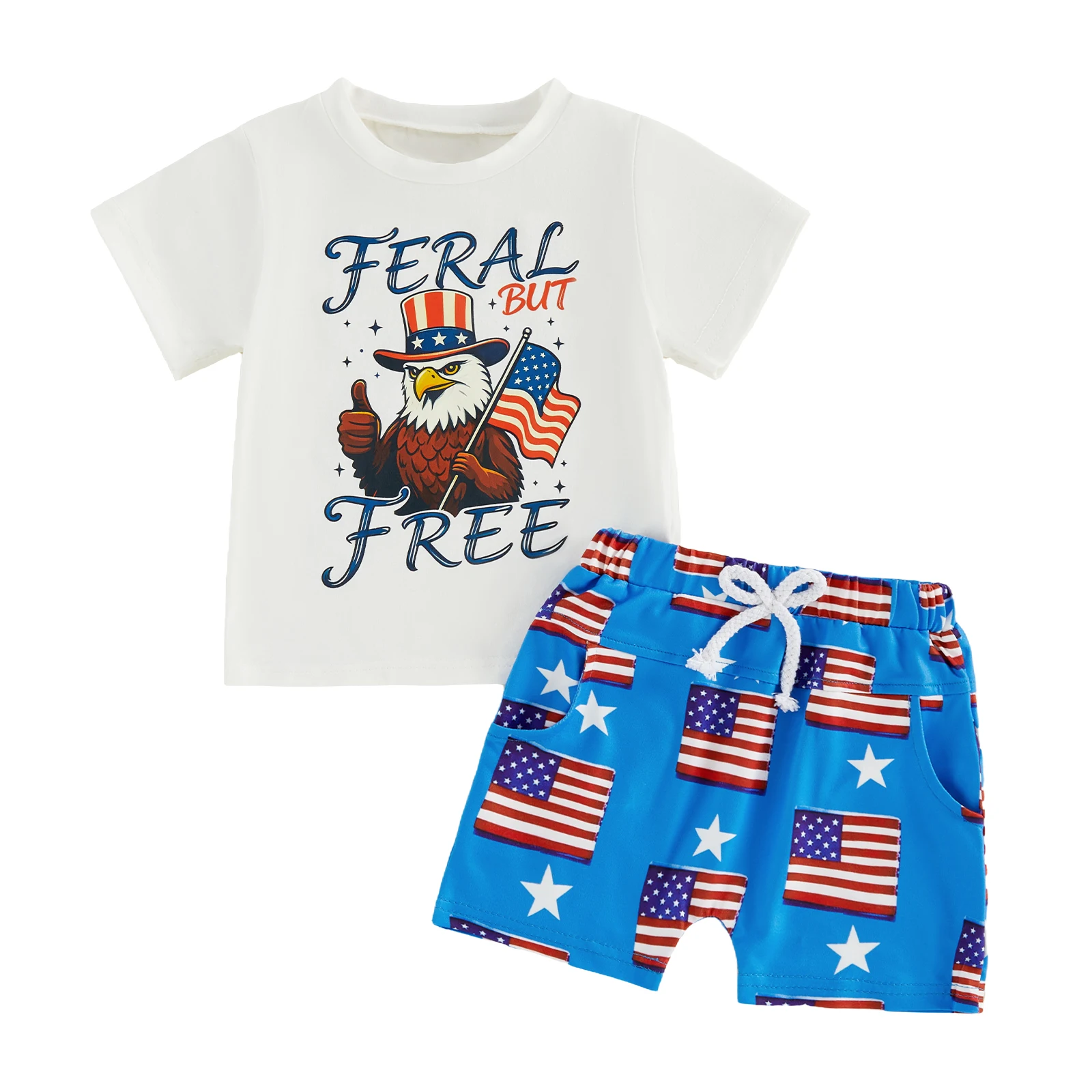 

Детская одежда на 4-е июля: футболка с коротким рукавом и шорты с животным принтом, комплект из 2 предметов для малышей