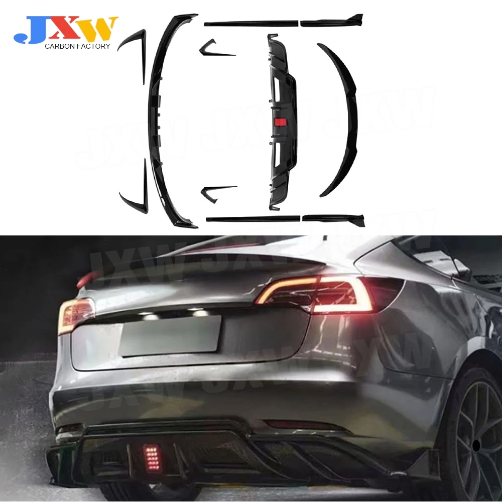 

for Tesla Model 3 2019 + Front Bumper Spoiler Side Skirts Rear Diffuser Lip Spoiler Splitters Body Kits Car Accessories ABS