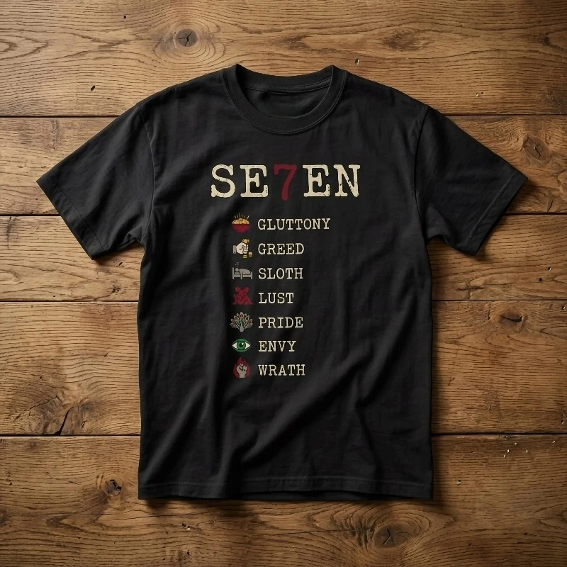 Se7en Movie Shirt Seven Deadly Sins Graphic Tee . Summer Unisex Loose and Breathable Cotton T-shirt Top