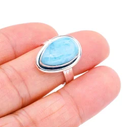 StarGems® Natural Larimar Handmade 925 Sterling Silver Ring 7 F1537