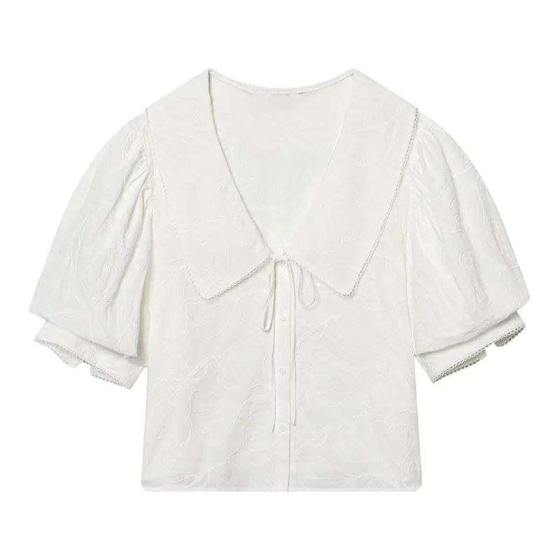 

ZHIO Women's Shirt 2026 summer New White Short-Sleeve Turn-Down Collar Short Simple Shirt Lively and Cute Unique Fashion