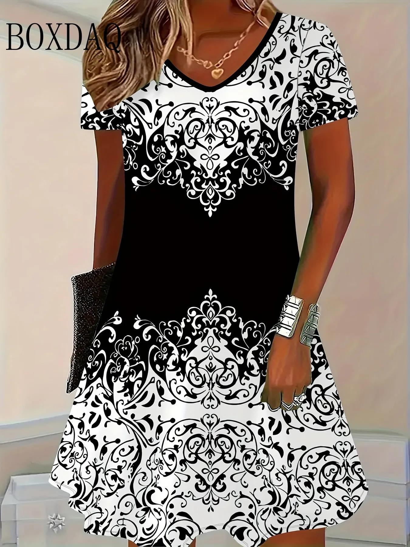 

New Women Vintage Dress Ethnic Style Printed Elegant Casual Short Sleeve Dress Fashion Plus Size Women's 2025 6XL Loose Clothing