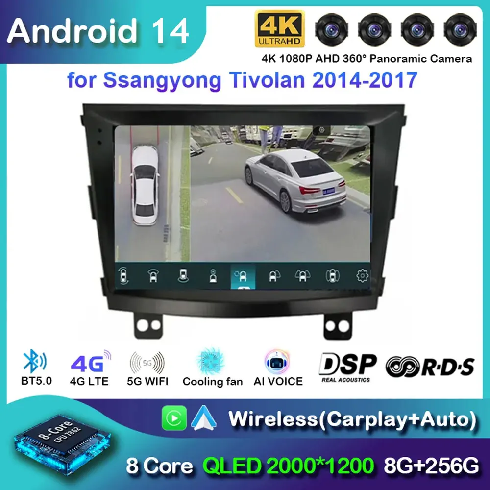 Android 14 Carplay Auto Car Radio For SsangYong Tivolan Tivoli 2014 - 2017 Navigation GPS Multimedia Player Stereo video wifi+4G