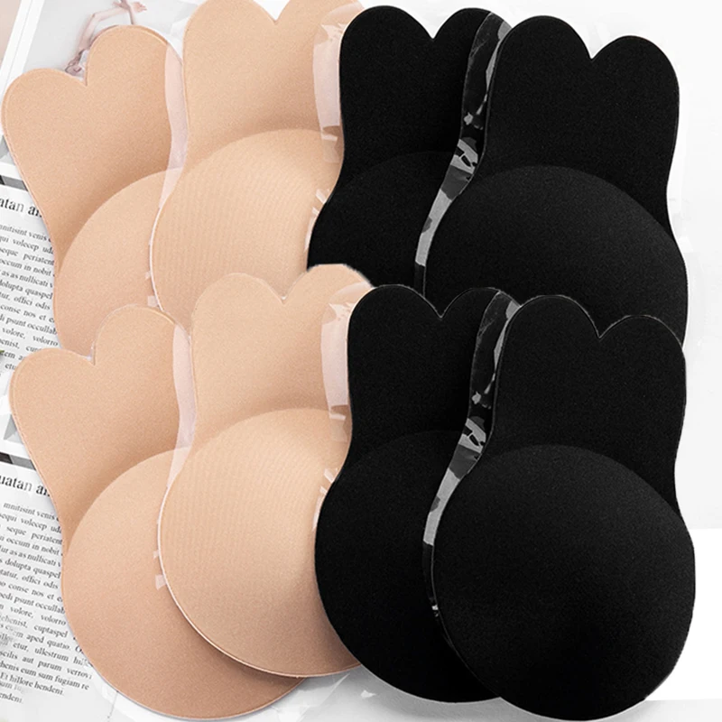 

Women Push Up Bras Self Adhesive Silicone Strapless Invisible Bra Reusable Sticky Breast Lift Tape Rabbit Nipple Cover Bra Pads