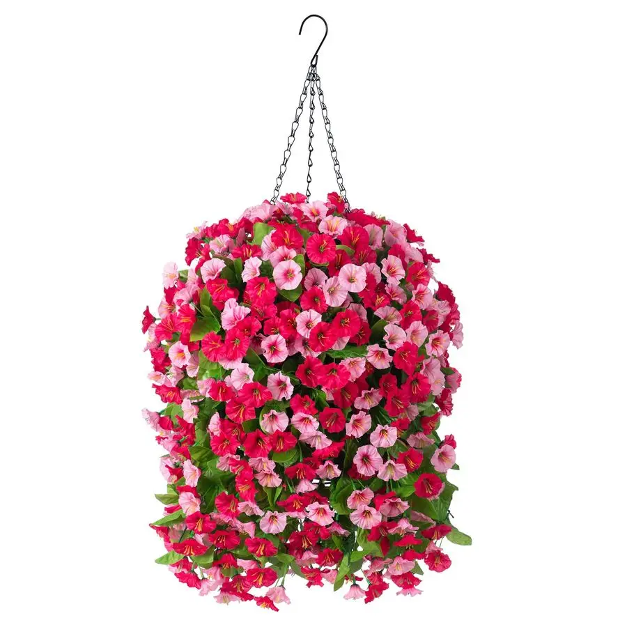 

Flowers with Hanging Basket, Outdoor Faux Plants Silk Morning Glory Vines, Fake Green Arrangement for Garden Patio Spring Summer