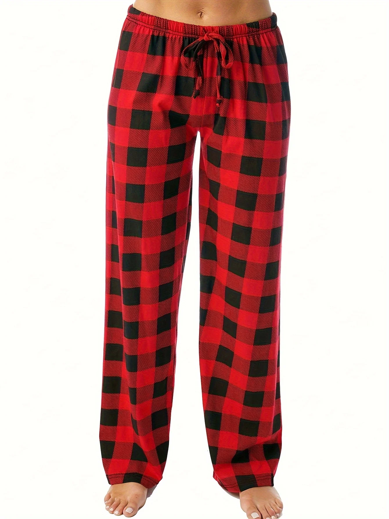 A pair of women\'s spring and summer corset plaid print pants trousers trousers autumn and winter casual pants men\'s home pants