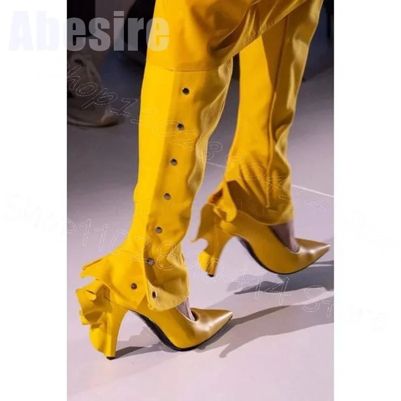

Yellow Falbala Design Shallow Pointed Toe Pumps Slip On Women Shoes Thin High Heels Heels Party Runway 2025 Zapatos Para Mujere