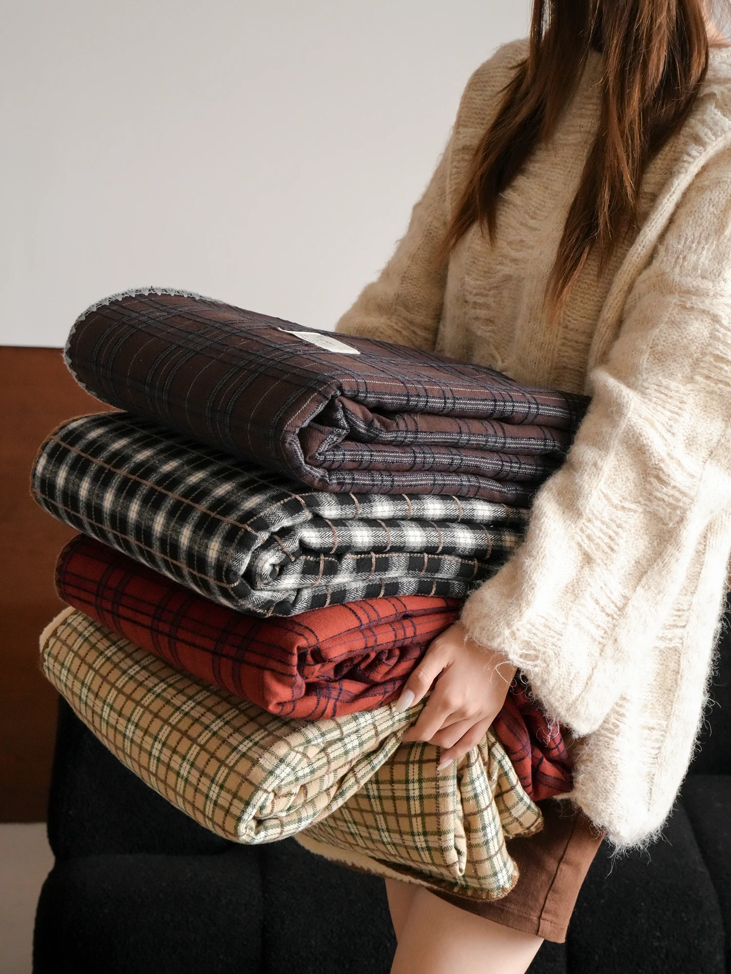 

Классическое клетчатое одеяло из чистого хлопка и фланели, вязаное шерстяное одеяло для офиса и дома, теплое утолщенное одеяло для осени и зимы