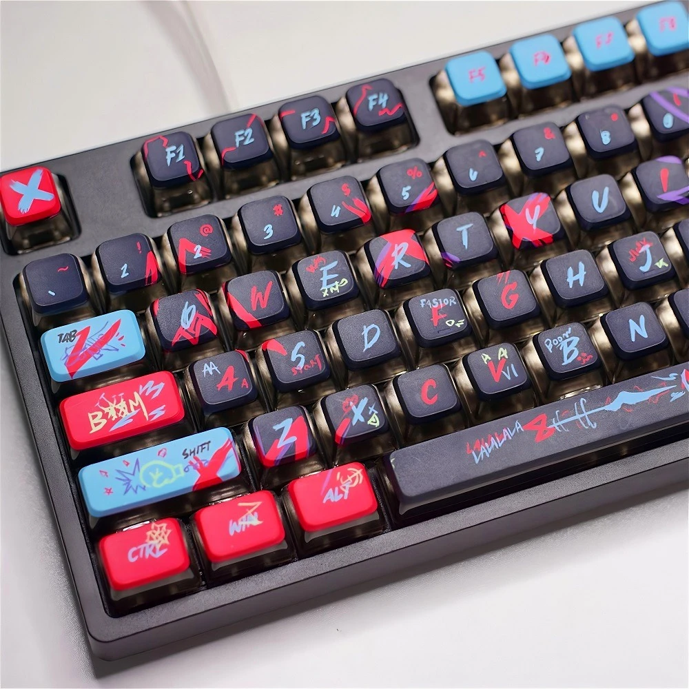 GEFENSI 119 Key PBT+PC Jinx Dual City Battle Keycap Set OEM Four Sided Transparent Suitable For MX Mechanical Keyboard