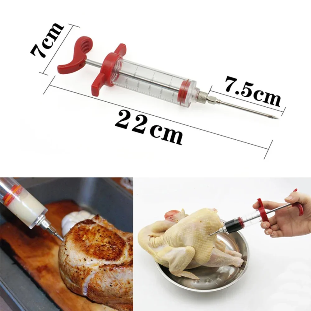 Food Grade PP Stainless Steel Needles Spice Syringe Set BBQ Meat Flavor Injector Kithen Sauce Marinade Syringe Accessory