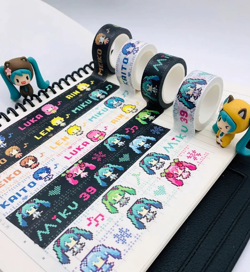 Pixel Style Miku Washi Tape,Kawaii Cartoon Diy Decorative Stickers Scrapbooking Journal Planner Stationery Craft Supplies