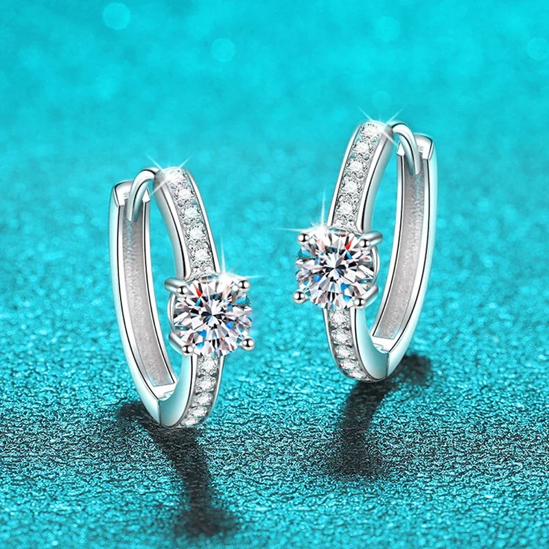 DRring D VVS1 1CTTW Moissanite Hoop Earrings for Women Sparkling Party Jewelry Original S925 Sterling Silver High-quality GRA