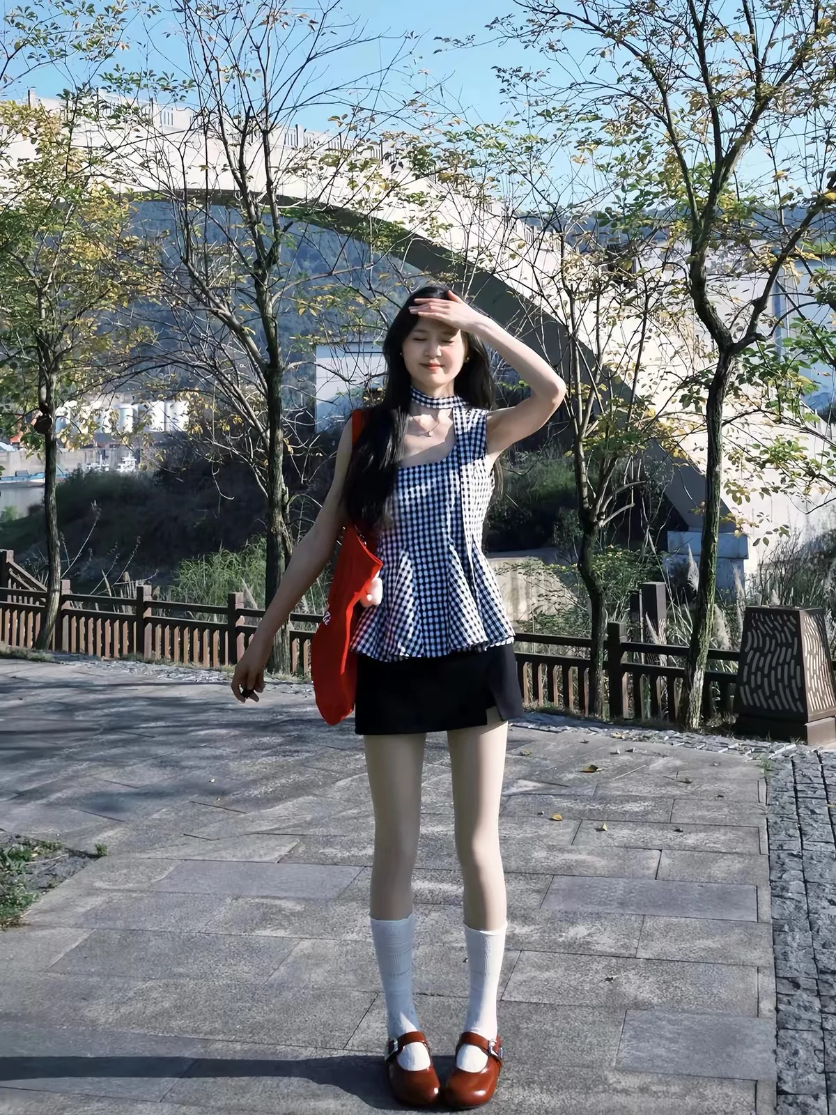 Summer Korean Style Sweet Checkered Top And Skirt Set Women's Fashion Outfit Miniature Beautiful OOTD Complete Ensemble