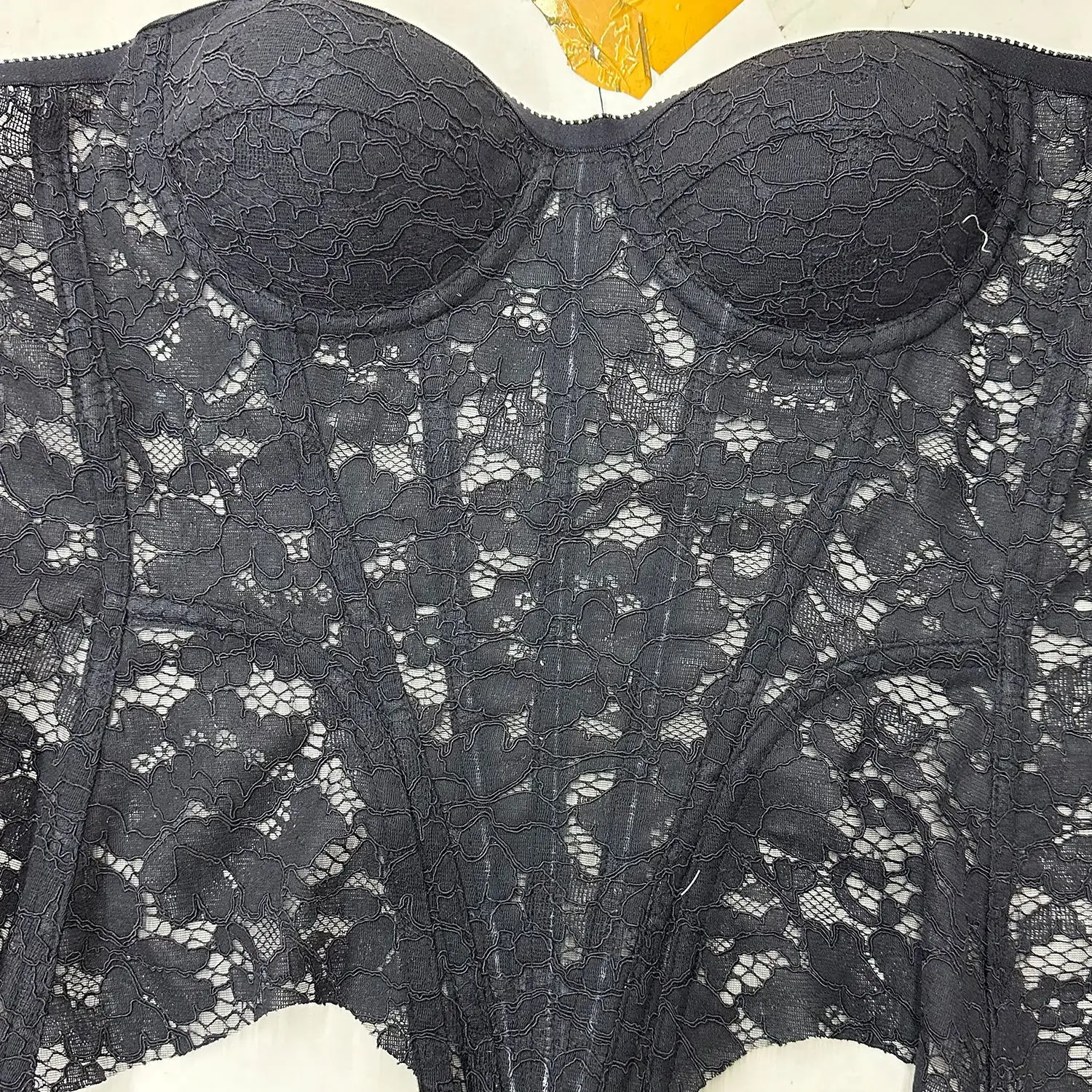 Women Fancy Transparent Floral Lace Corset Bustier With Built‑in Cups Steel Boned Tight‑Fit Crop Tops Party Bodice