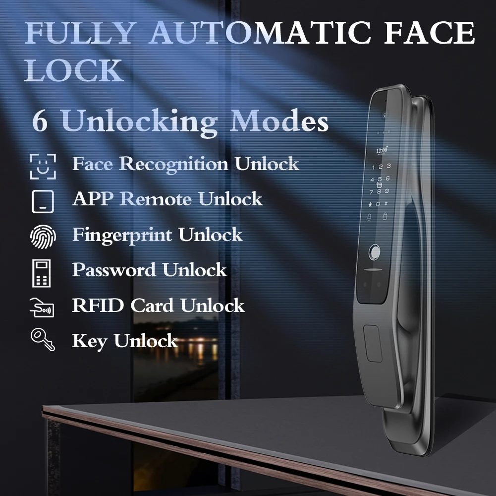 Tuya Wifi 3D Face Recognition Smart Door Lock Camera Fingerprint Digital Lock With Hebrew For Israel Lock