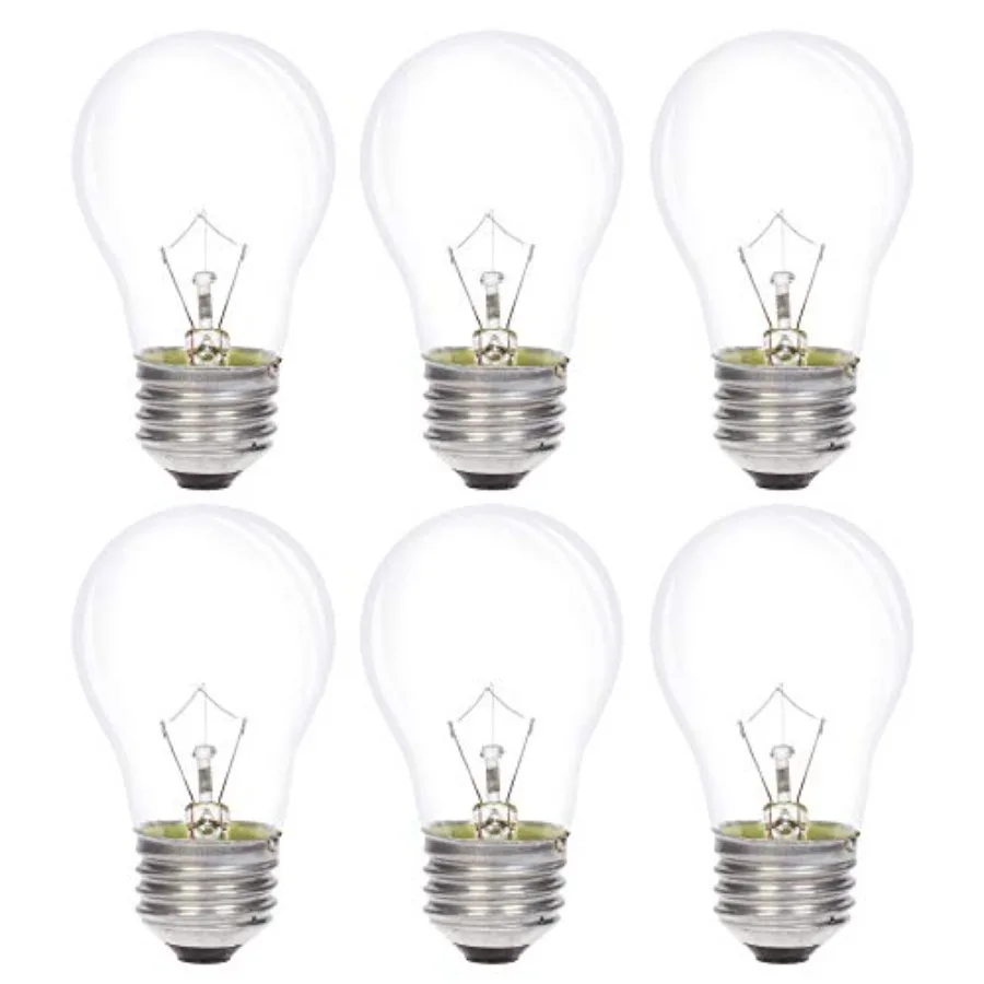 

Appliance Light Bulb A15 40W 6 Pack Incandescent Mini-Standard Shape with E26 Standard Medium Screw Base for Refrigerators, Ove