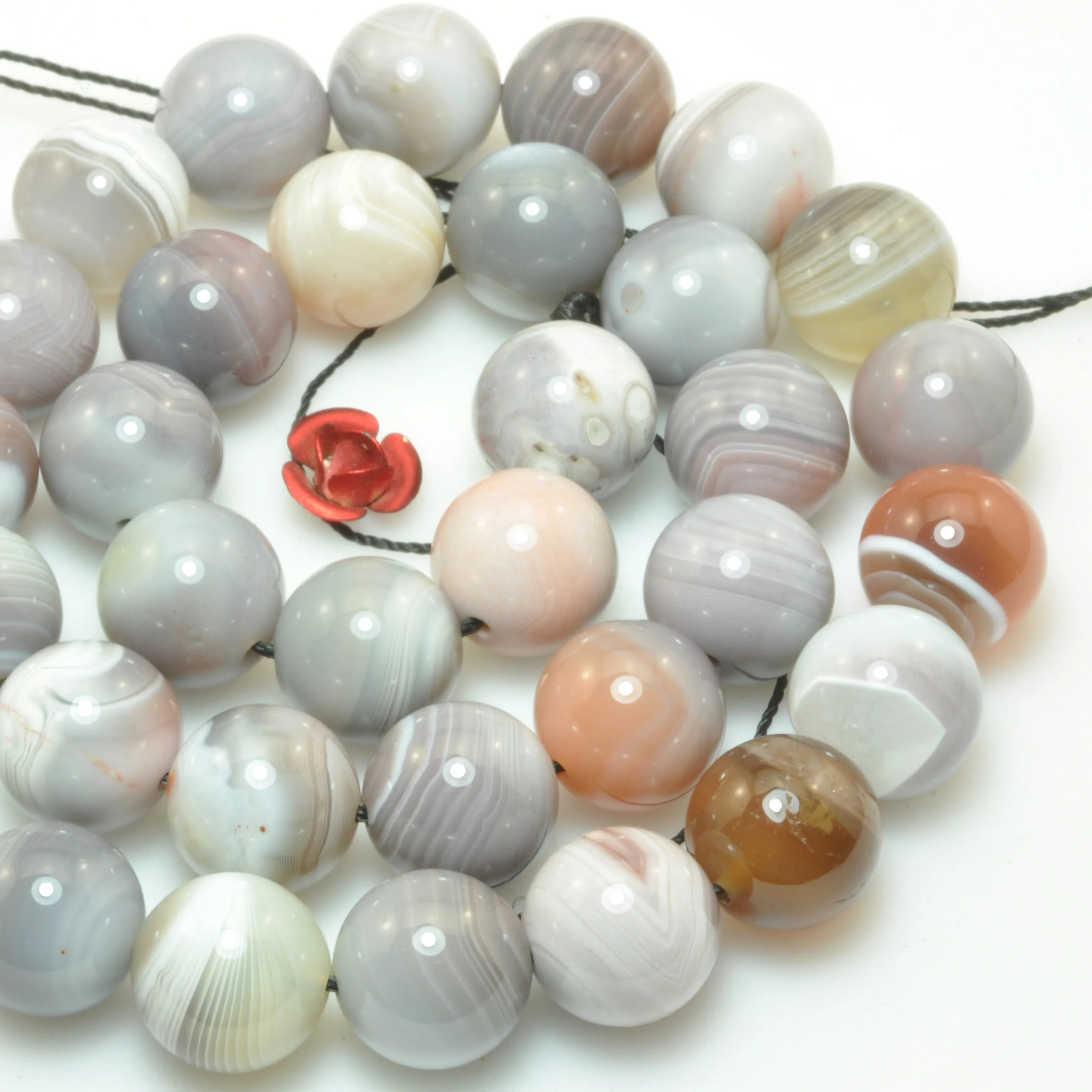 Natural Botswana Agate Stone Smooth Round Beads Pink Gray Gemstone Wholesale For Jewelry Making DIY Bracelet Necklace Design