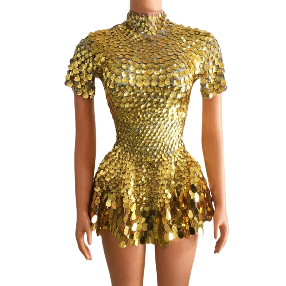 Sequins Short Dress for Women Party Celebriate Birthday Dress Sexy Nightclub Preformance Dance Costume Show Stage Wear Shining