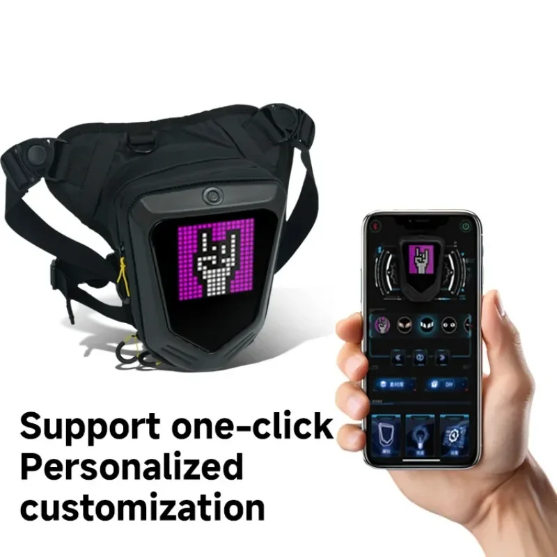 

Мотоциклетная велосипедная боковая сумка для ног со светодиодной подсветкой DIY Smart APP Display Рюкзак Открытая повседневная поясная сумка Велосипедный кошелек для мобильного телефона Hip Bum Pack