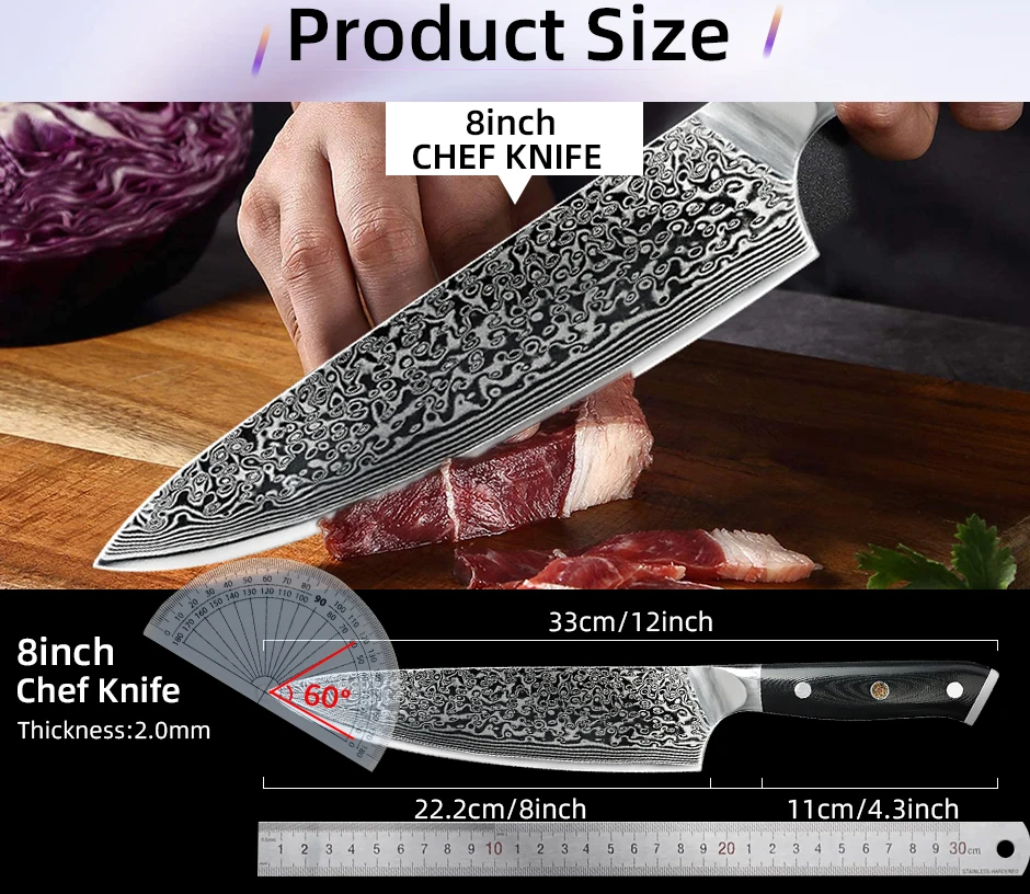 Damascus Kitchen Knives  Chef Knife 8\