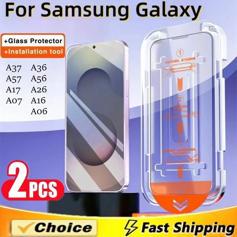 2Pcs Auto Installation Screen Protector For Samsung A37 A27 57 A17 A07 A56 A36 A26 A16 A06 Tempered Glass No Dust Bubbles