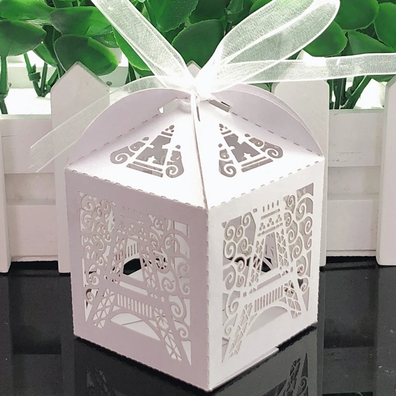 50pcs Wedding Candy Box Chocolate Packaging Paris Eiffel Tower Personalized Mariage Party Favor Supplies Gifts Baby Shower Boxes