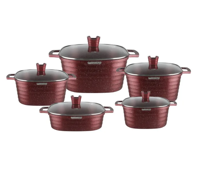 Square pot 10-piece set non-stick pan aluminum die-cast pot set horizontal stripe square soup pot