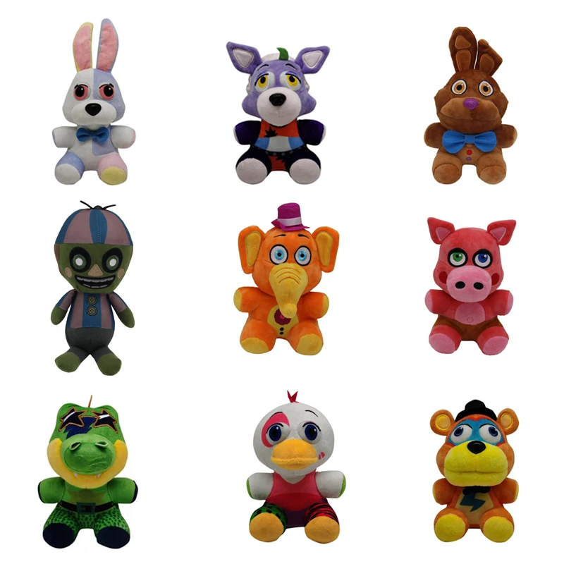 

9pcs/lot 18cm FNAF Plush Toys Bear Foxy Chica Clown Bonnie Soft Stuffed Animals Toy Doll for Kids Birthday Christmas Gifts