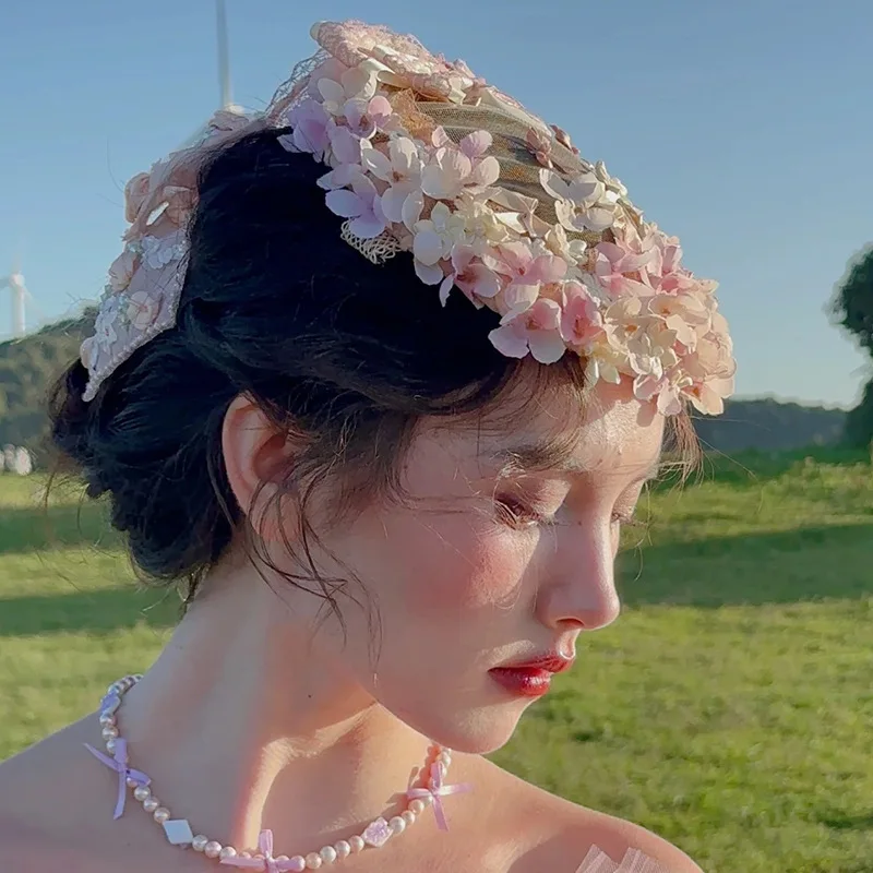 خمر زهرة الزفاف خوذة الوردي القوس زهرة حلقة أعلى قبعة مزاجه أنيقة خوذة