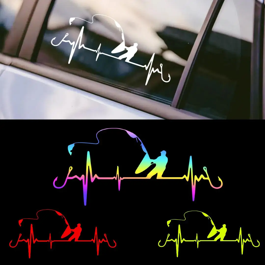 

Heartbeat Fishing Fishman Reflective Car Stickers Decor Motorcycle Scooter Moto Auto Body Window Fuel Tank Accessories Decals